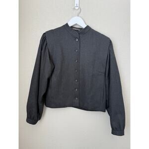 Vintage Liz Claiborne Wool Jacket Size 10 Button Up Gray Made in USA Puff Sleeve